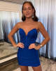 Royal Blue Satin Corset Strapless Tight Homecoming Dress