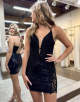 Black Sequins Glitter Tight Homecoming Dress with Lace
