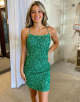 Green Lace-Up Short Sequin Homecoming Dress
