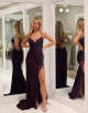 Purple Mermaid Long Glitter Sequined Prom Dress With Slit