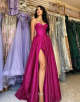 Sparkly Fuchsia A-Line Corste Long Prom Dress With Slit