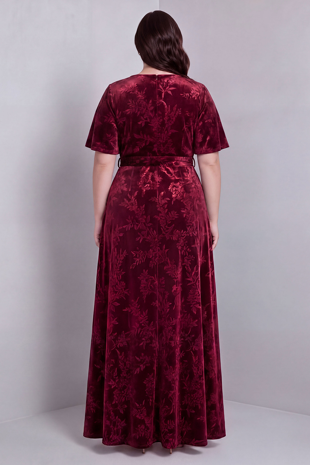 Dark Green A-Line Burnout Velvet V-Neck Short Sleeves Long Mother Of Bride Dress with Slit