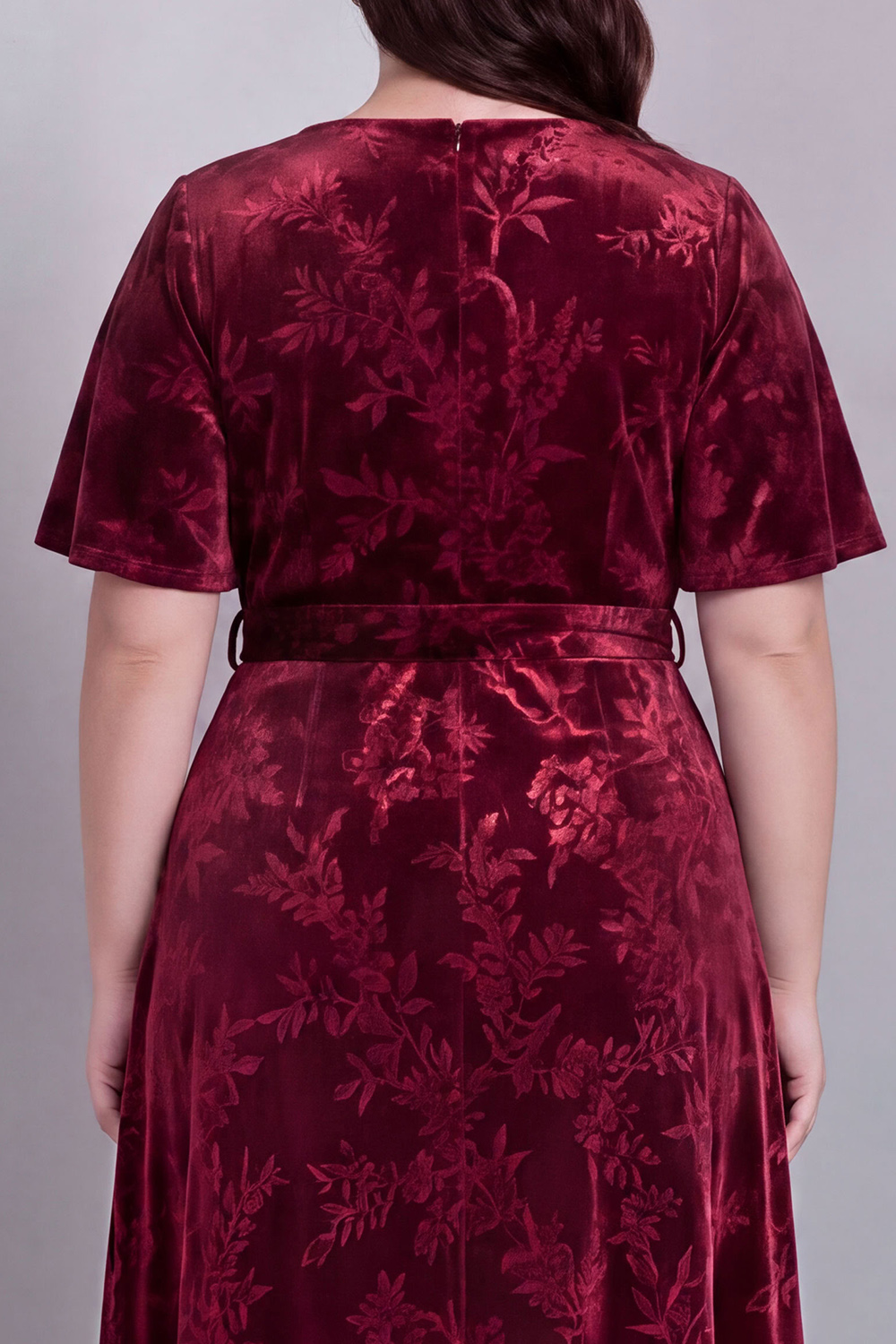 Dark Green A-Line Burnout Velvet V-Neck Short Sleeves Long Mother Of Bride Dress with Slit