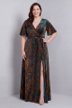 Dark Green A-Line Burnout Velvet V-Neck Short Sleeves Long Mother Of Bride Dress with Slit