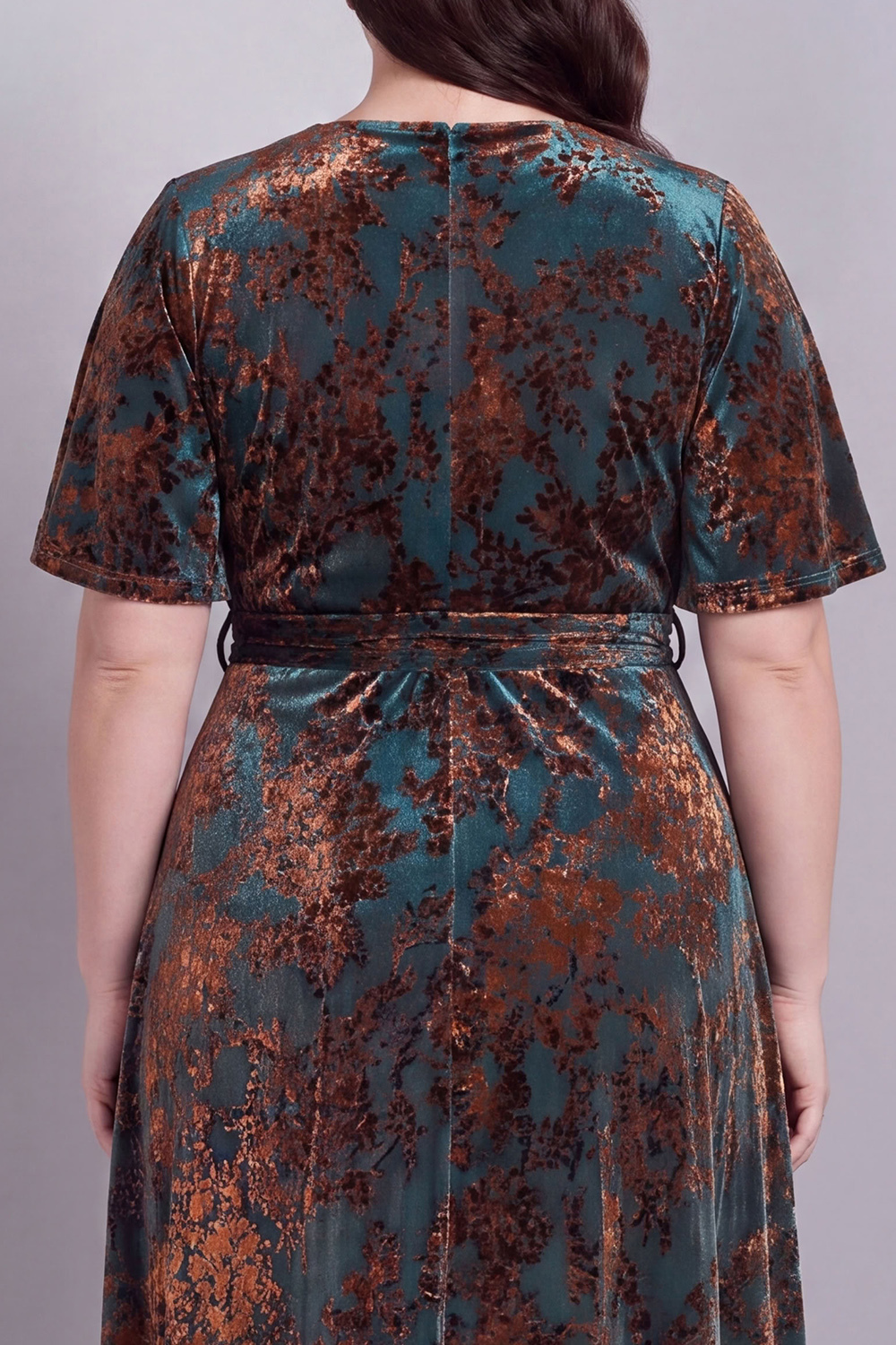 Dark Green A-Line Burnout Velvet V-Neck Short Sleeves Long Mother Of Bride Dress with Slit