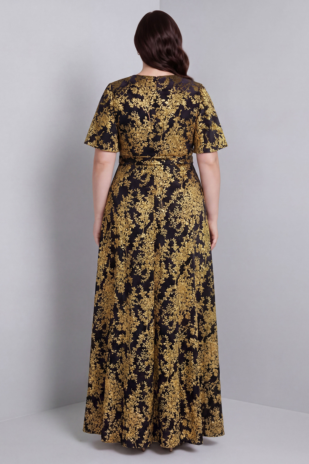 Dark Green A-Line Burnout Velvet V-Neck Short Sleeves Long Mother Of Bride Dress with Slit