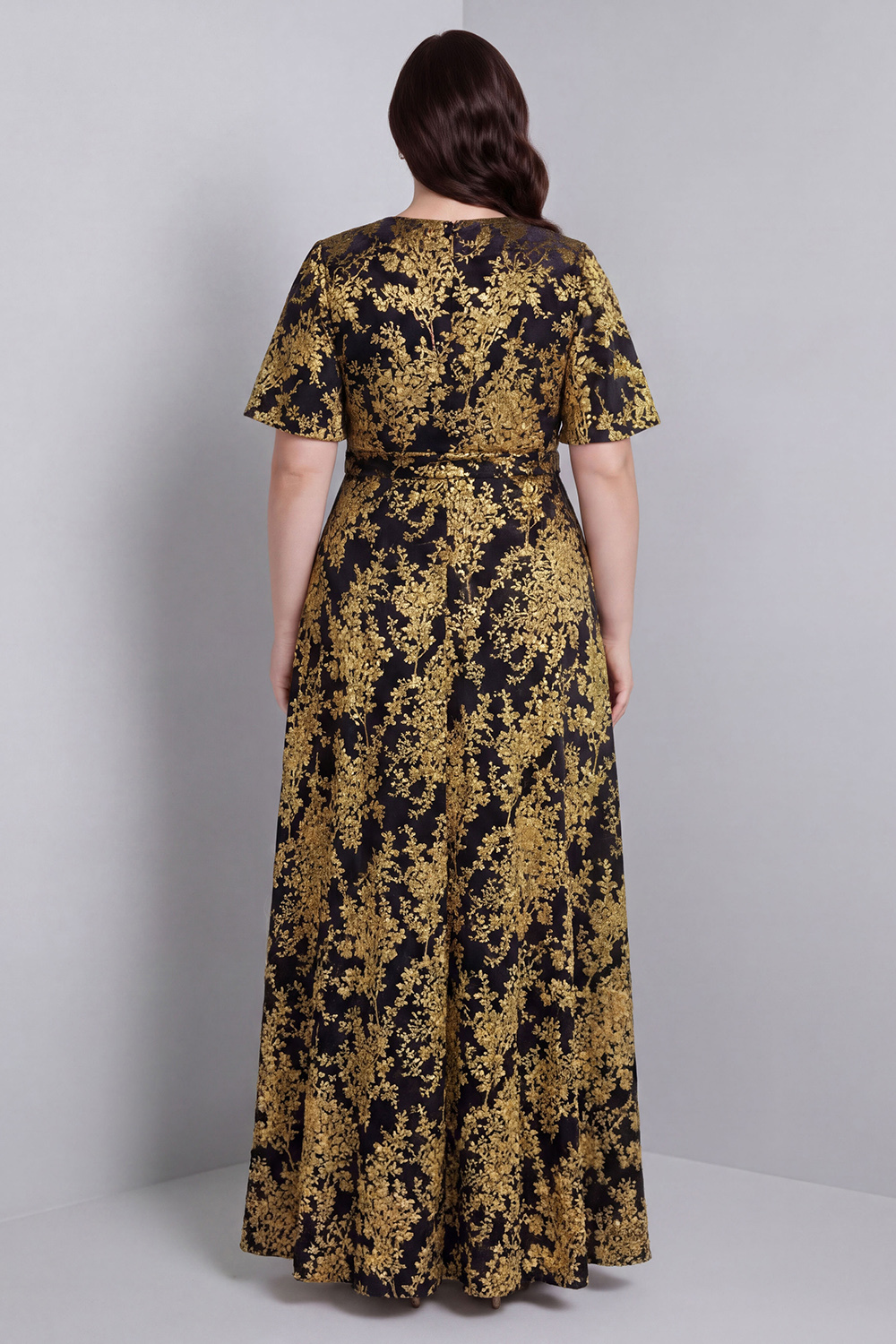 Dark Green A-Line Burnout Velvet V-Neck Short Sleeves Long Mother Of Bride Dress with Slit