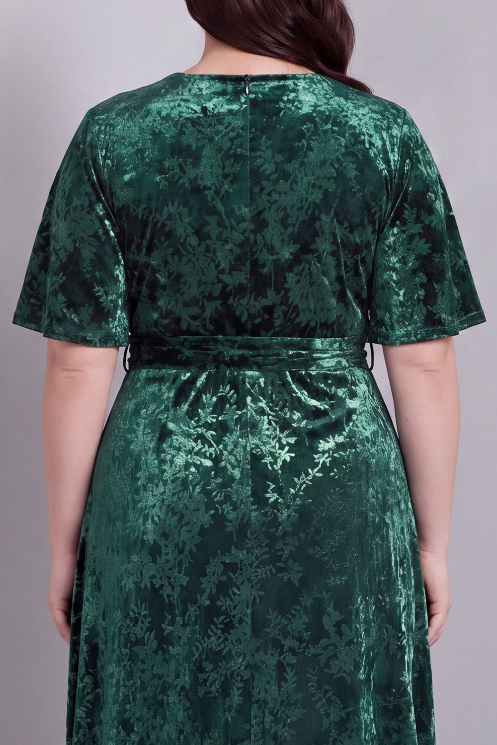 Dark Green A-Line Burnout Velvet V-Neck Short Sleeves Long Mother Of Bride Dress with Slit