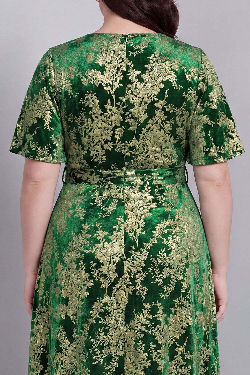 Dark Green A-Line Burnout Velvet V-Neck Short Sleeves Long Mother Of Bride Dress with Slit