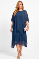 Navy Plus Size Chiffon A-Line Bateau Neck Midi Mother of the Bride Dress 