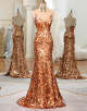 Rose Golden Sequin Silk Long Prom Dress