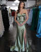Sparkly Mermaid Rust Corset Slit Prom Dress