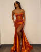 Sparkly Mermaid Orange Corset Prom Dress with Slit