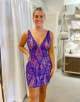 Sparkly Dark Purple Sequined Tight V Neck Homecoming Dress