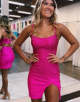 Red Spaghetti Straps Beaded Bodycon Mini Homecoming Dress