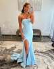 Sexy Tight Strapless Light Blue Long Prom Dress with Split