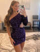 One Shoulder Long Sleeve Purple Homecoming Dress
