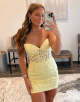 Yellow Corset Sweetheart Appliqued Mini Homecoming Dress