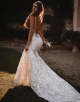 White Mermaid Spaghetti Backless Boho Wedding Dress with V-neck