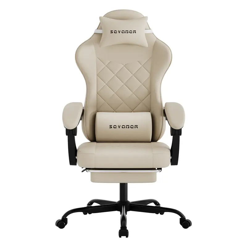 Silla Gaming Ergonómica Reclinable con Reposapiés, Cuero Transpirable, Soporte para Espalda, Asiento Amplio Acolchado, Capacidad de 300 lb, Ideal para Oficina, Gaming y Streaming