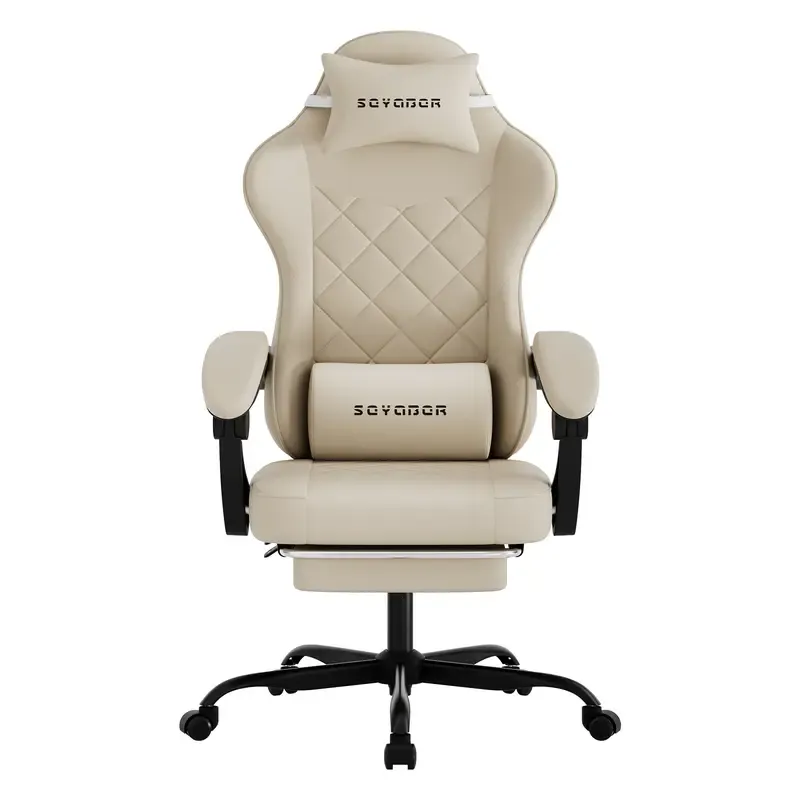 Silla Gaming Ergonómica Reclinable con Reposapiés, Cuero Transpirable, Soporte para Espalda, Asiento Amplio Acolchado, Capacidad de 300 lb, Ideal para Oficina, Gaming y Streaming