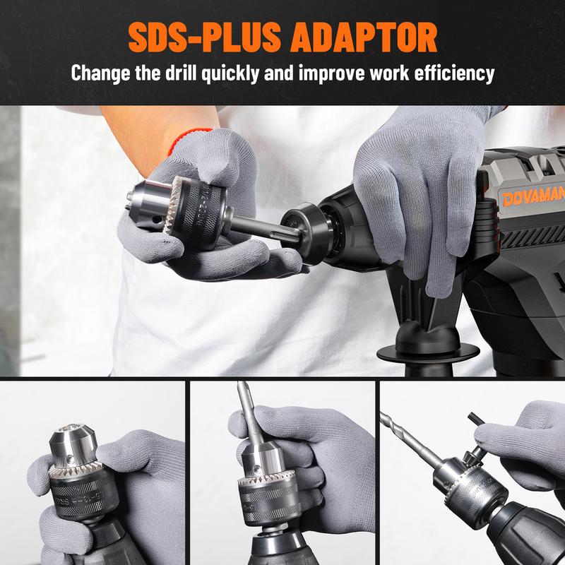 Taladro percutor rotativo RH15A SDS-Plus de 1-9/16'', 4 funciones en un solo mando, embrague de seguridad, 6 velocidades, 4350 golpes por minuto / 900 RPM, apto para hormigón, madera y acero.
