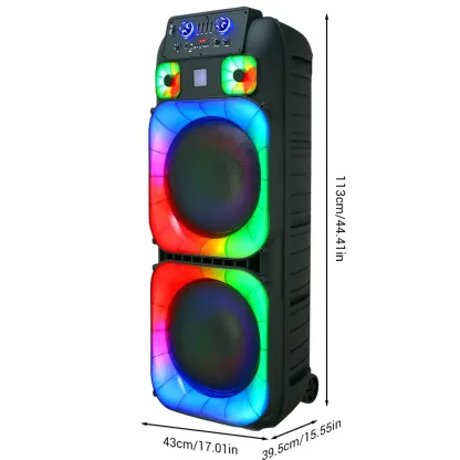Sistema de Altavoces PA Bluetooth Portátil de Alta Potencia con Doble Bocina de 15", Inalámbrico y Recargable, Incluye Dos Micrófonos Inalámbricos, Control Remoto, Luces LED Multicolor para Fiestas y Sonido Estéreo, Ideal para DJ y Eventos
