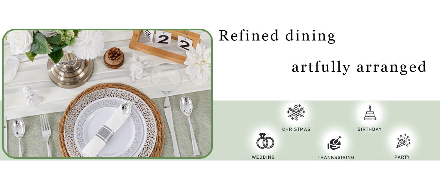 Dinnerware Sets, Gold Plastic Plates ,Include: Dinner Plates,  Dessert Plate,  Gold Plastic Silverware, Cups for Party, Disposable Dinnerware, Leak-Proof,sohochic