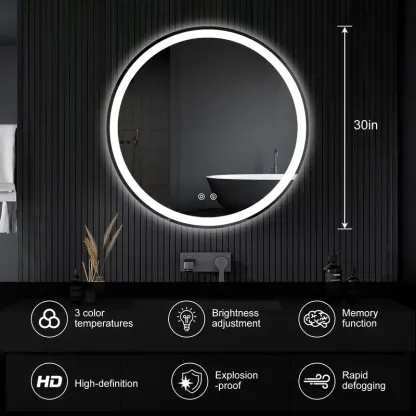 Espejo LED de Baño con Antivaho y Luz Regulable, Espejo de Pared con Iluminación Ajustable para Tocador