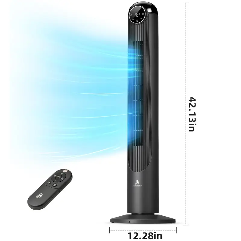 Ventilador de Torre T42 2026 con Motor DC, 6 Velocidades, 4 Modos, Oscilación de 90°, Ultra Silencioso de 22 dB y Control Remoto, Ideal para Dormitorio y Hogar