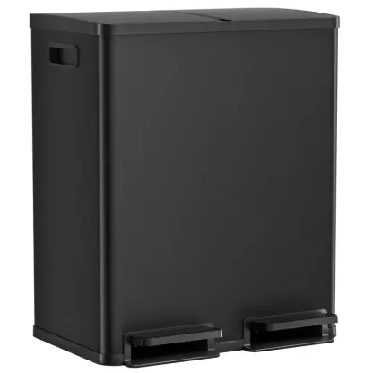 Bote de Basura de Cocina de 16 Galones de Acero Inoxidable, Doble Compartimento, Tapa con Pedal, Antihuellas e Impermeable, para Hogar y Oficina