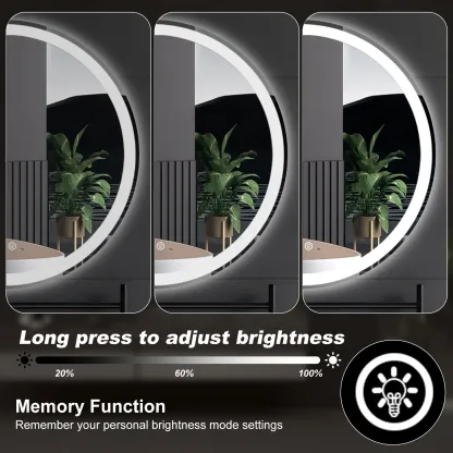 Espejo LED de Baño con Antivaho y Luz Regulable, Espejo de Pared con Iluminación Ajustable para Tocador