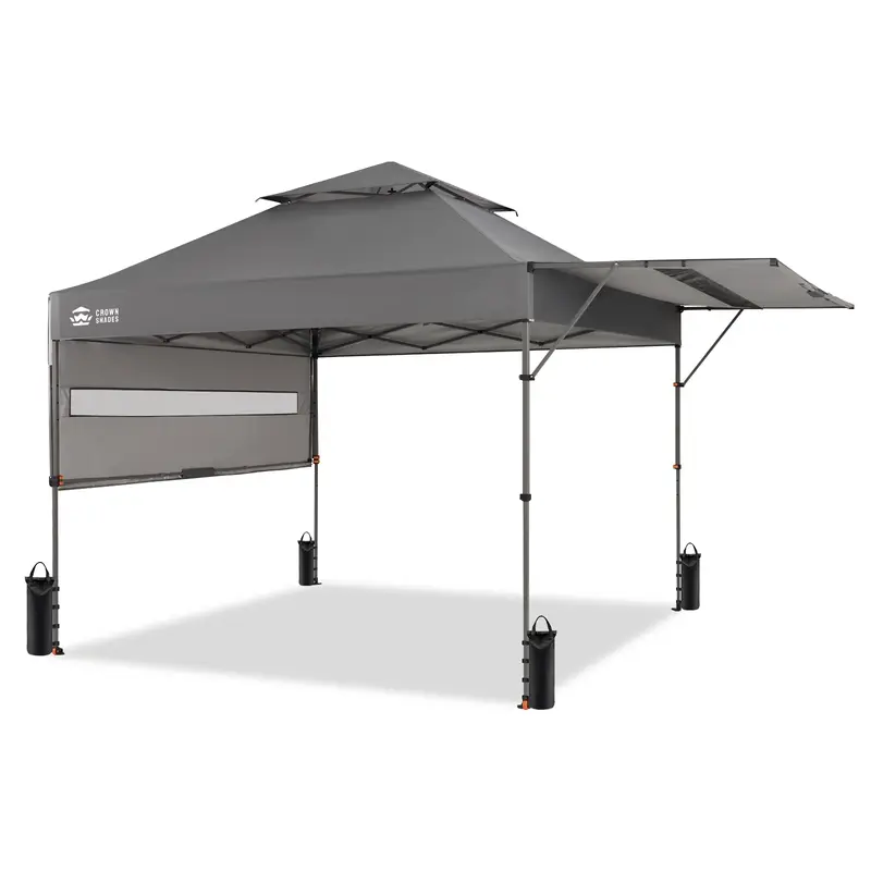 Carpa Plegable Instantánea de 10x10 FT para Exterior, Toldo Comercial con Bloqueo Central, Tela Impermeable 150D con Protección UV, Techo Extensible, Bolsas de Peso, Estacas y Bolsa de Transporte con Ruedas