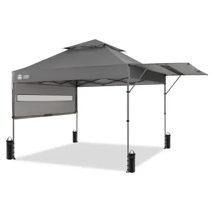 Carpa Plegable Instantánea de 10x10 FT para Exterior, Toldo Comercial con Bloqueo Central, Tela Impermeable 150D con Protección UV, Techo Extensible, Bolsas de Peso, Estacas y Bolsa de Transporte con Ruedas
