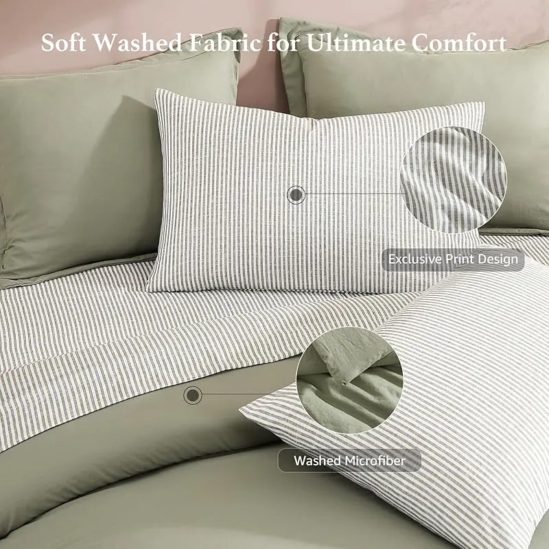 Juego de Cama de Microfibra de 7 Piezas, Edredón con Bolsillos de Doble Cara, Incluye Edredón, Sábana Plana, Sábana Ajustable y Fundas de Almohada, Estilo Moderno