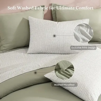 Juego de Cama de Microfibra de 7 Piezas, Edredón con Bolsillos de Doble Cara, Incluye Edredón, Sábana Plana, Sábana Ajustable y Fundas de Almohada, Estilo Moderno