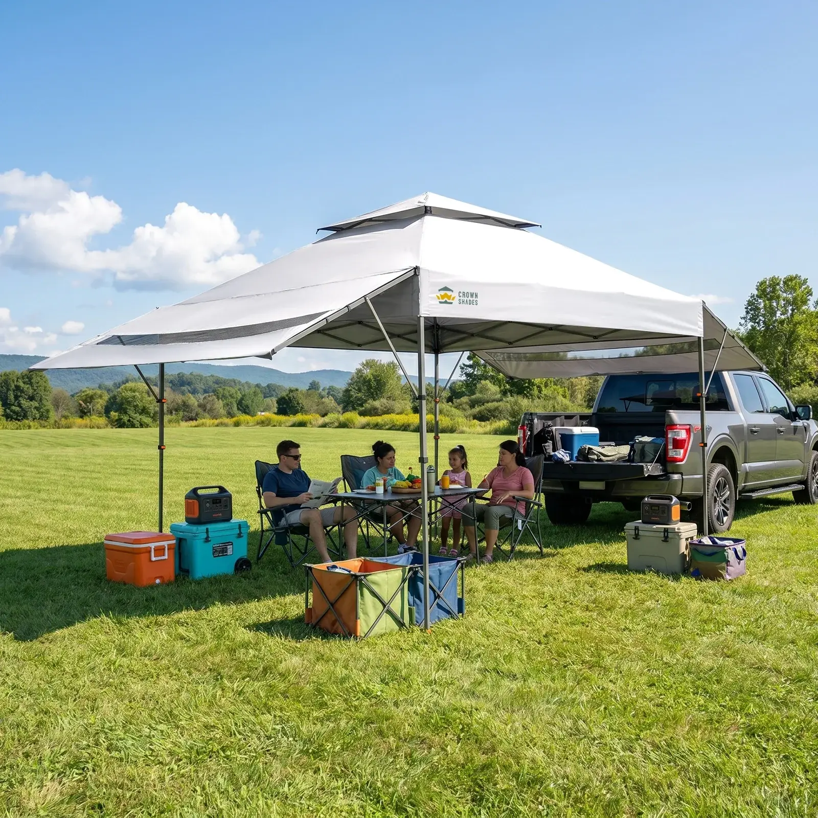 Carpa Plegable Instantánea de 10x10 FT para Exterior, Toldo Comercial con Bloqueo Central, Tela Impermeable 150D con Protección UV, Techo Extensible, Bolsas de Peso, Estacas y Bolsa de Transporte con Ruedas