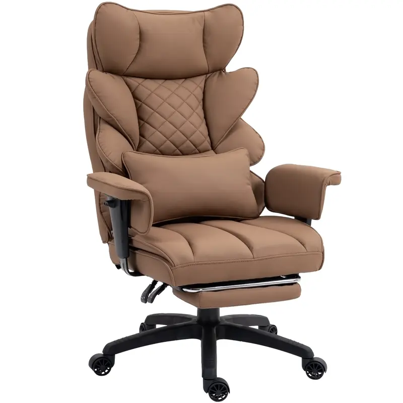 Silla de Oficina Ergonómica Grande con Soporte Lumbar, Cojín de Resortes, Respaldo Alto, Reposabrazos Ajustables y Reposapiés