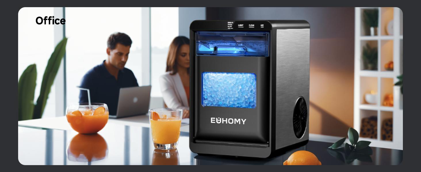 Euhomy Nugget Ice Maker Countertop, 44Lbs/24H Pebble Ice Maker Machine, Self-Cleaning Pellet Ice Machine with Ice Scoop&basket, Sonic Countertop Ice Machine for Home/Kitchen/Office(Black),home essentials
