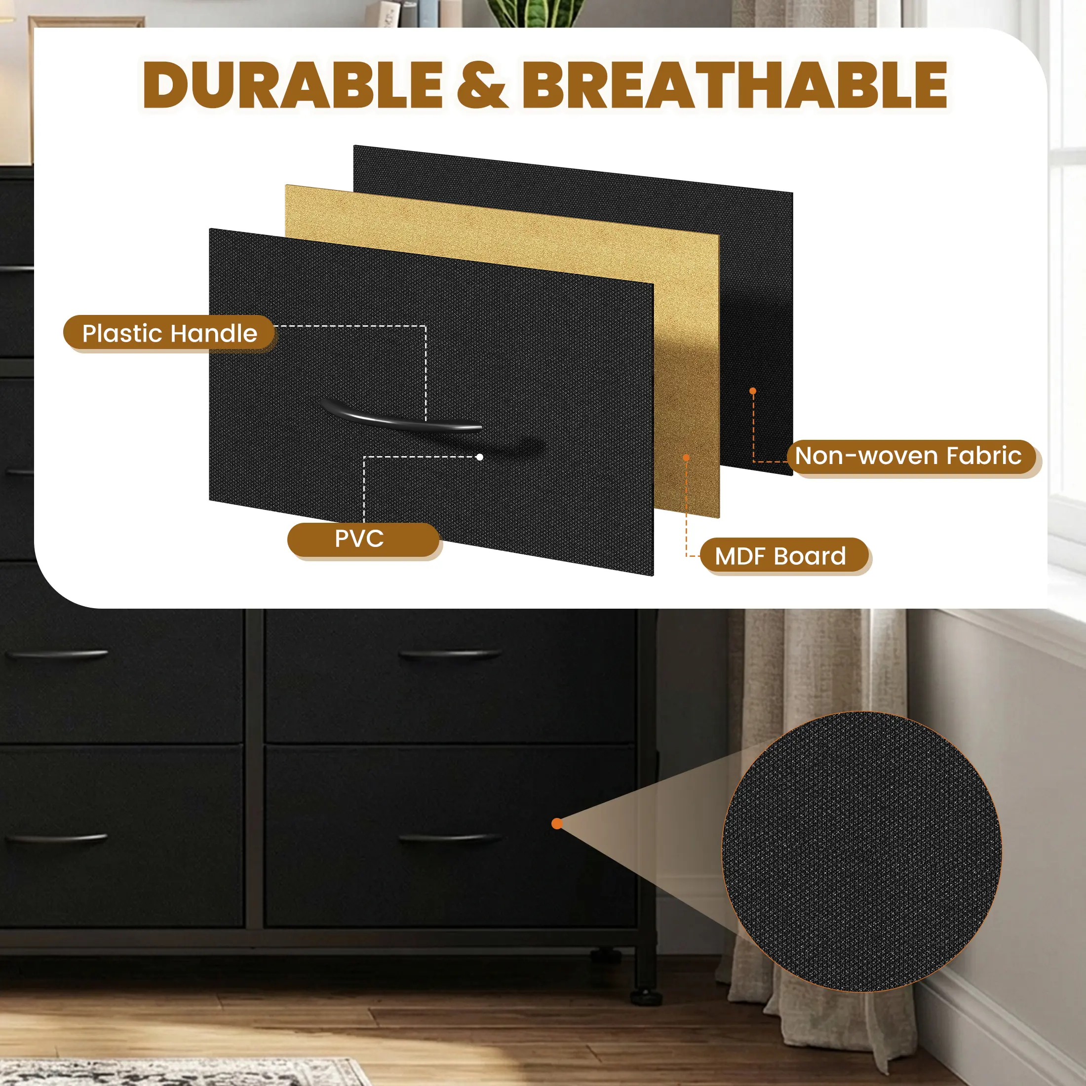Cómoda de tela con 12 cajones: mueble de almacenamiento práctico para dormitorios, solución de organización para el hogar y la oficina, cajones de tela extraíbles, múltiples cajones de almacenamiento.