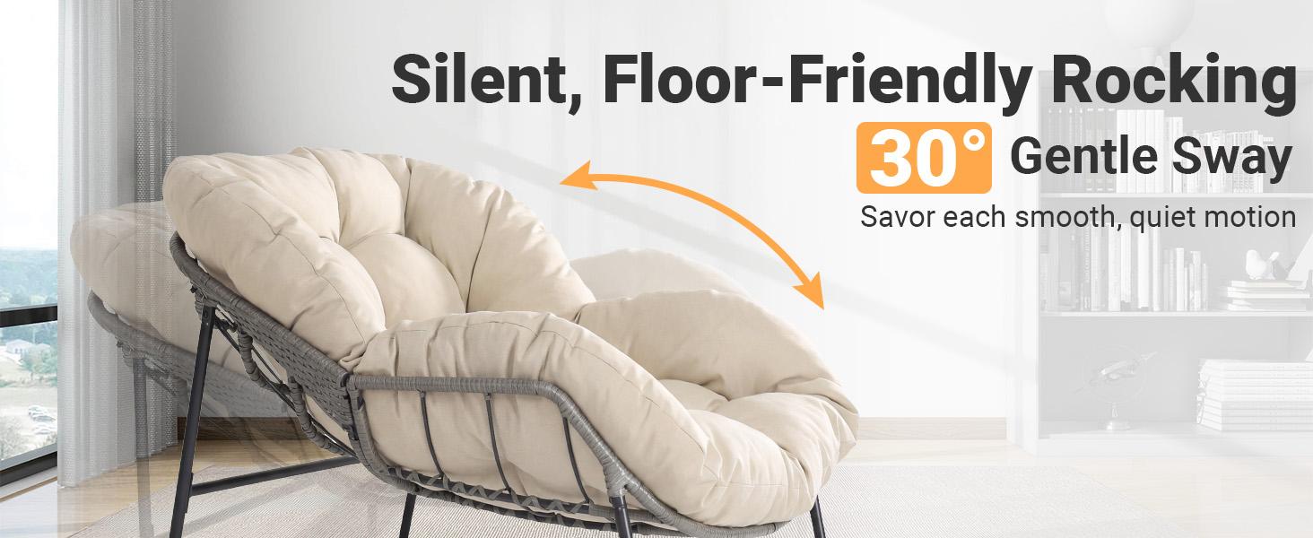 RIWENGO Oversized Outdoor Rocking Chair with Thick Cushion,Maximum 450lbs Capacity, Indoor Egg Rocking Chair with Adjustable Backrest for Backyard, Balcony, Living Room