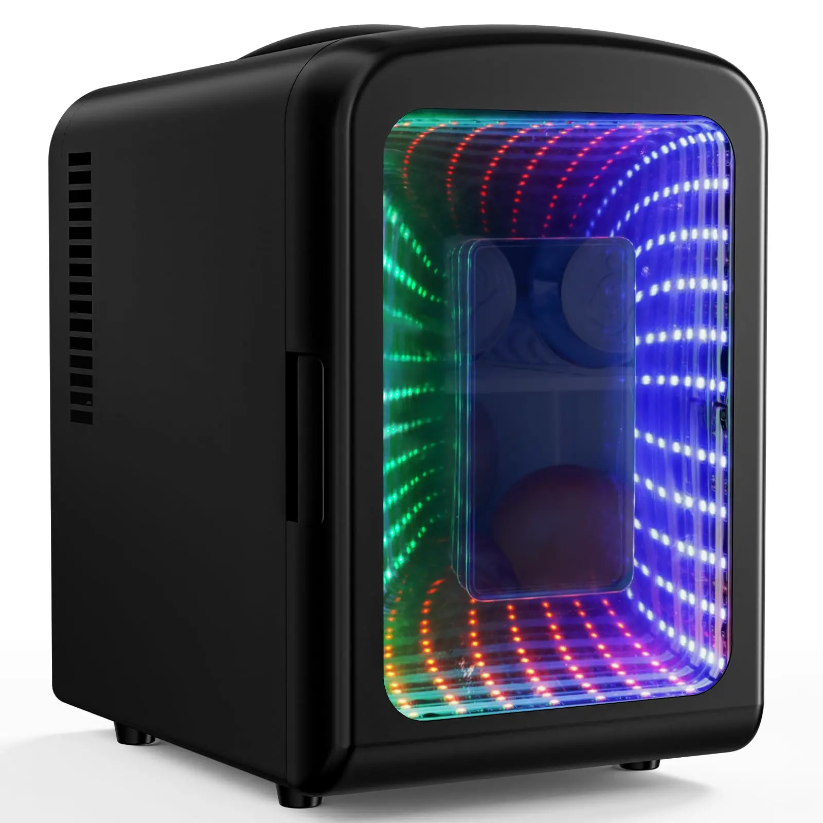 Mininevera compacta de 4 L con iluminación gaming: refrigerador portátil para 6 latas, ideal para dormitorio, coche, oficina o residencia de estudiantes; para almacenar cosméticos, bebidas y alimentos.