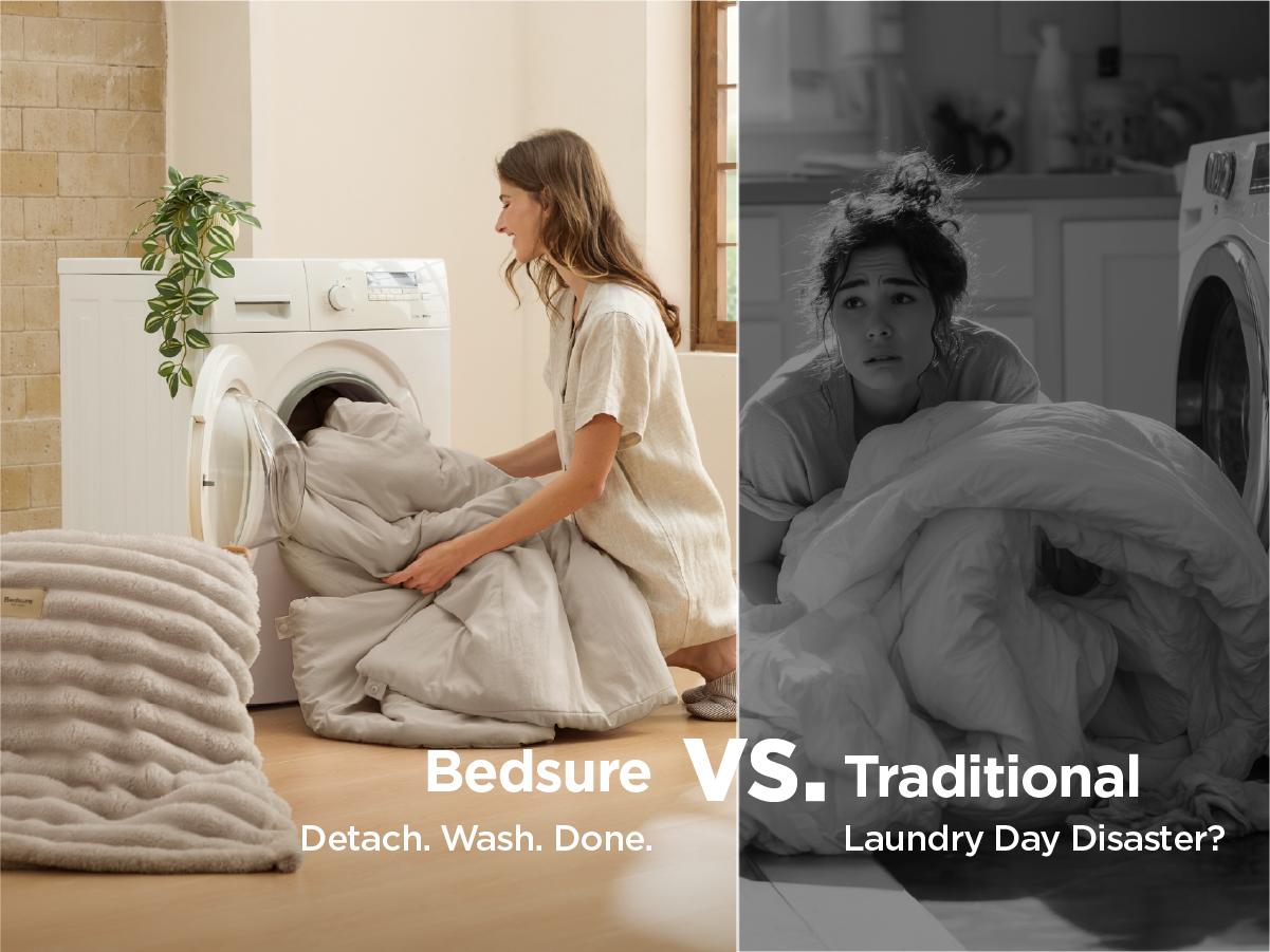 【Summer Sale Deals】Bedsure 6 Pieces Gentlesoft 2-in-1 Comforter Set and Detachable Fluffy Blanket,  All Season , SnapTech Design for Space Saving