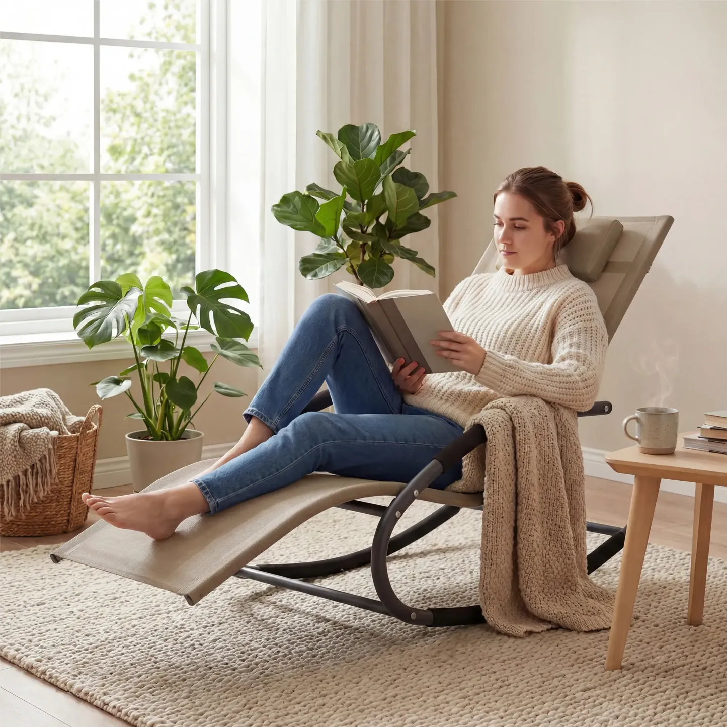 Oferta Flash para el Hogar – Silla Reclinable de Exterior Ajustable con Malla Transpirable, Estructura de Acero Resistente para Todo Clima, Reposabrazos de NBR y Almohada, Soporta hasta 300 lb, Ideal para Jardín, Patio y Terraza, Marrón/Gris