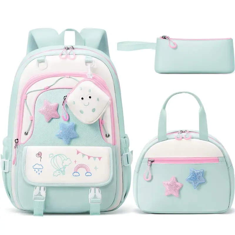 Set de mochila escolar 3 en 1: mochila impermeable con bolsa para el almuerzo y estuche, ligera, para niños y niñas.