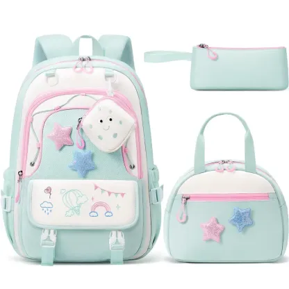 Set de mochila escolar 3 en 1: mochila impermeable con bolsa para el almuerzo y estuche, ligera, para niños y niñas.