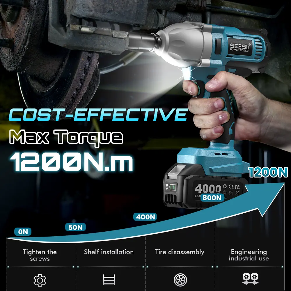 Llave de Impacto Inalámbrica 1/2" de 1200 N·m, Batería de 4.0 Ah, 3300 RPM, con 6 Dados, Atornillador de Impacto Eléctrico para Automóviles, Taller y Uso Doméstico