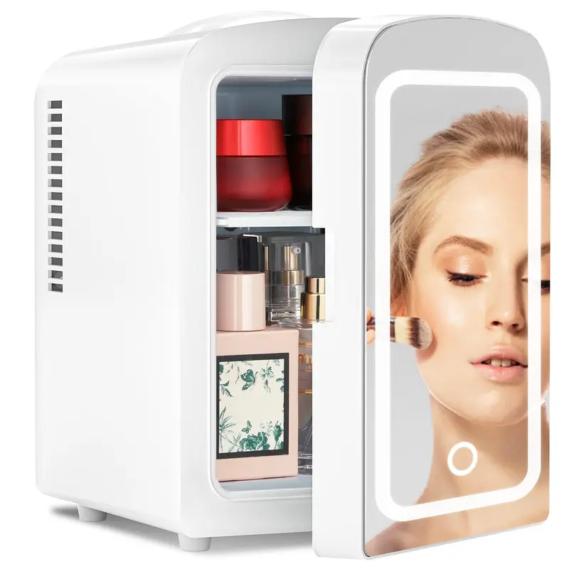 Mininevera compacta de 4 L con iluminación gaming: refrigerador portátil para 6 latas, ideal para dormitorio, coche, oficina o residencia de estudiantes; para almacenar cosméticos, bebidas y alimentos.