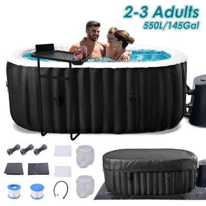 Spa Inflable Exterior para 4-6 Personas, Jacuzzi Portátil con 130 Chorros de Burbujas, Bomba de Calor y Filtro, Ideal para Patio y Jardín