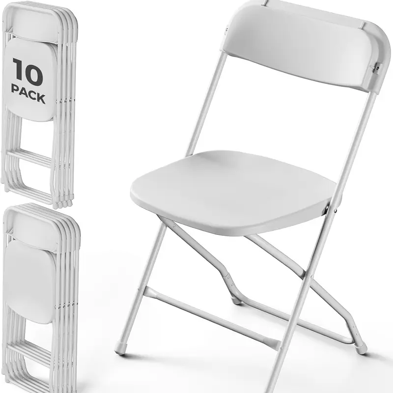 Sillas Plegables de Plástico Reforzado, Respaldo Ergonómico, Capacidad de 350 lb (159 kg), Apilables y Portátiles, Ideales para Interiores, Terrazas, Bodas, Fiestas, Reuniones, Patios y Jardines, Color Blanco.